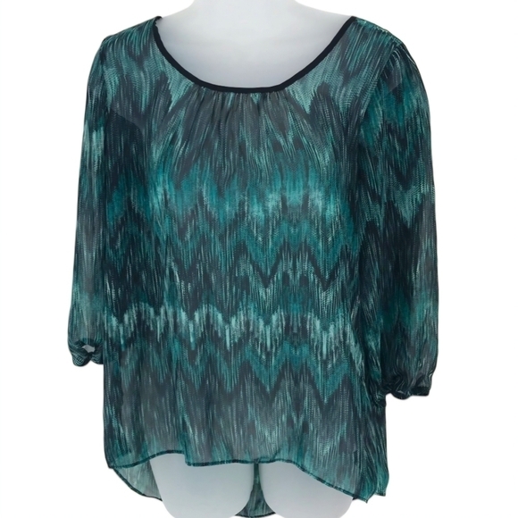 Iz Byer Green and Black Sheer Blouse w/ Cage Back - Picture 1 of 10